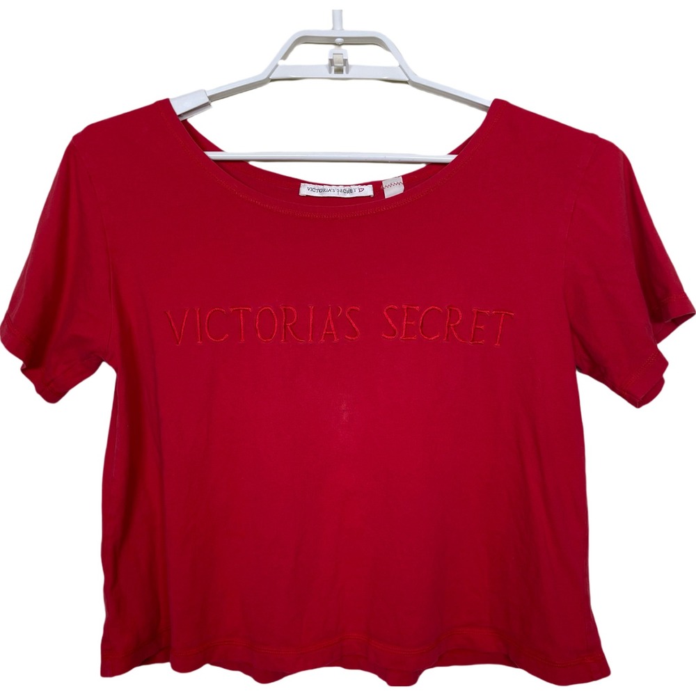 Vtg Victoria's Secret Red Cropped Baby Tee Embroidered Logo Women S Y2K Spellout